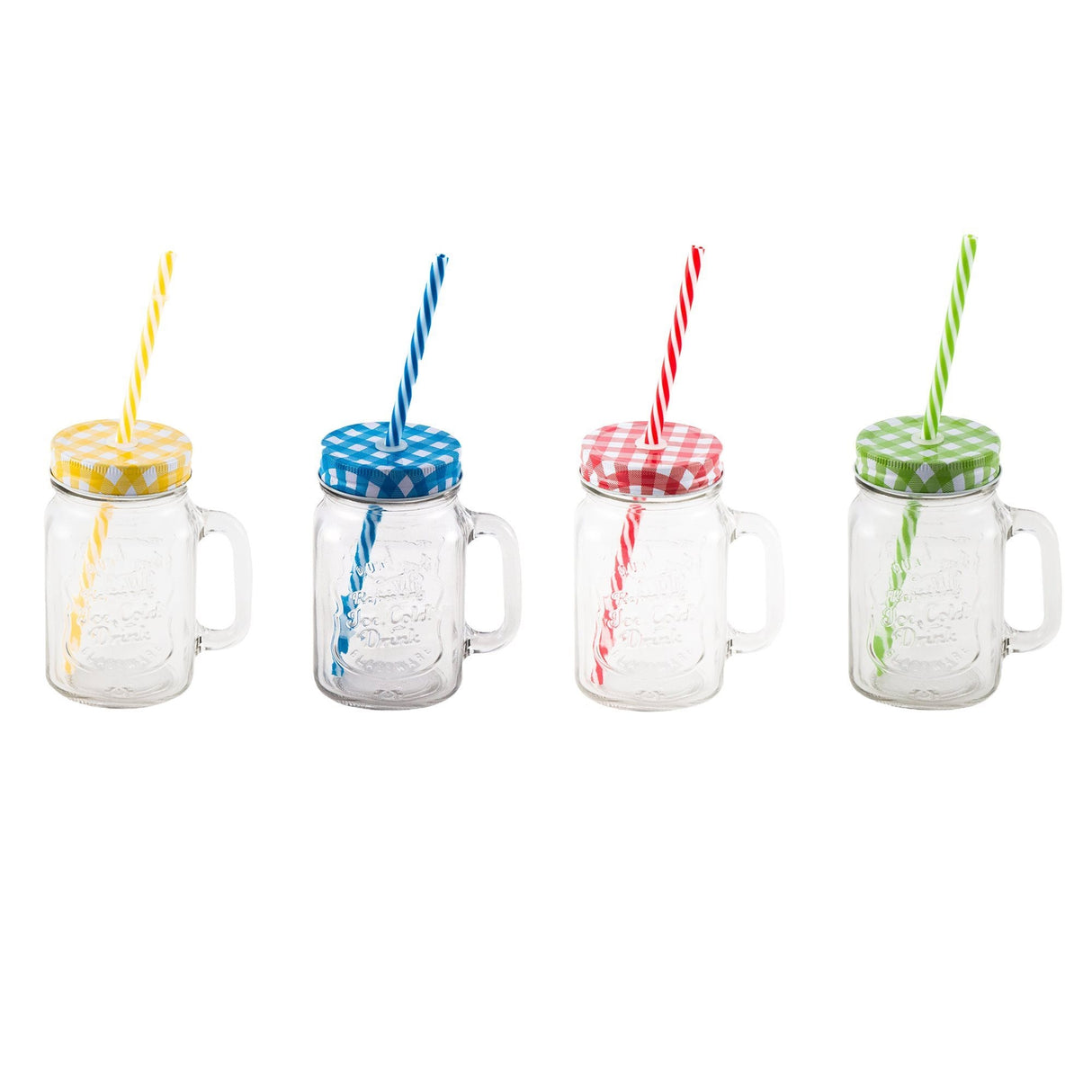 Pahar cu maner si pai pentru limonada tip borcan,sticla,450 ml