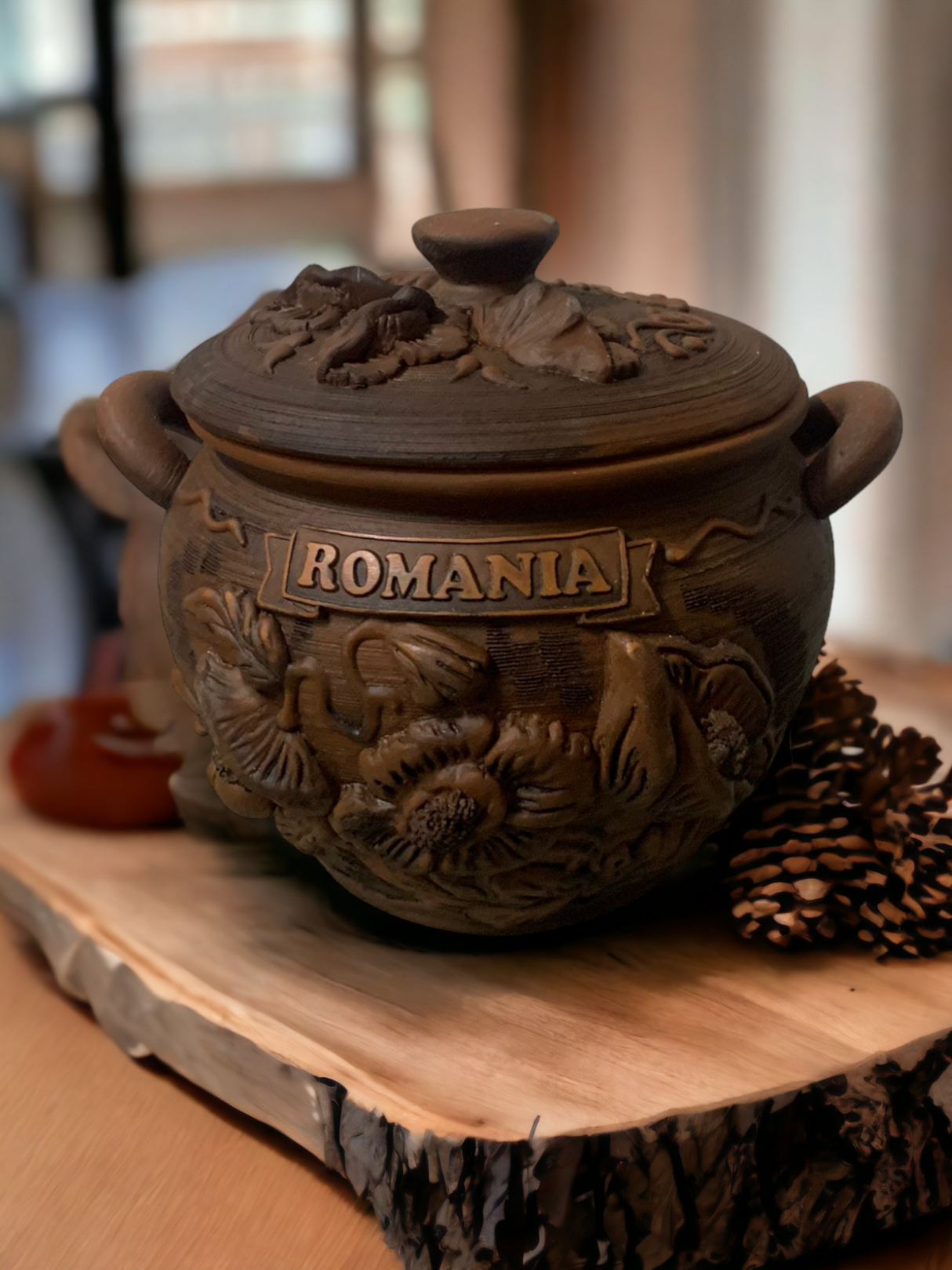 Oala modelata Romania , din lut rosu, capacitatea 2 L