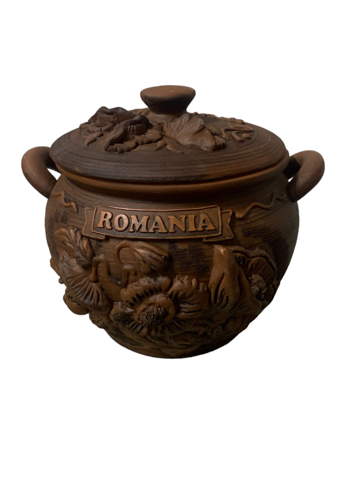 Oala modelata Romania , din lut rosu, capacitatea 2 L