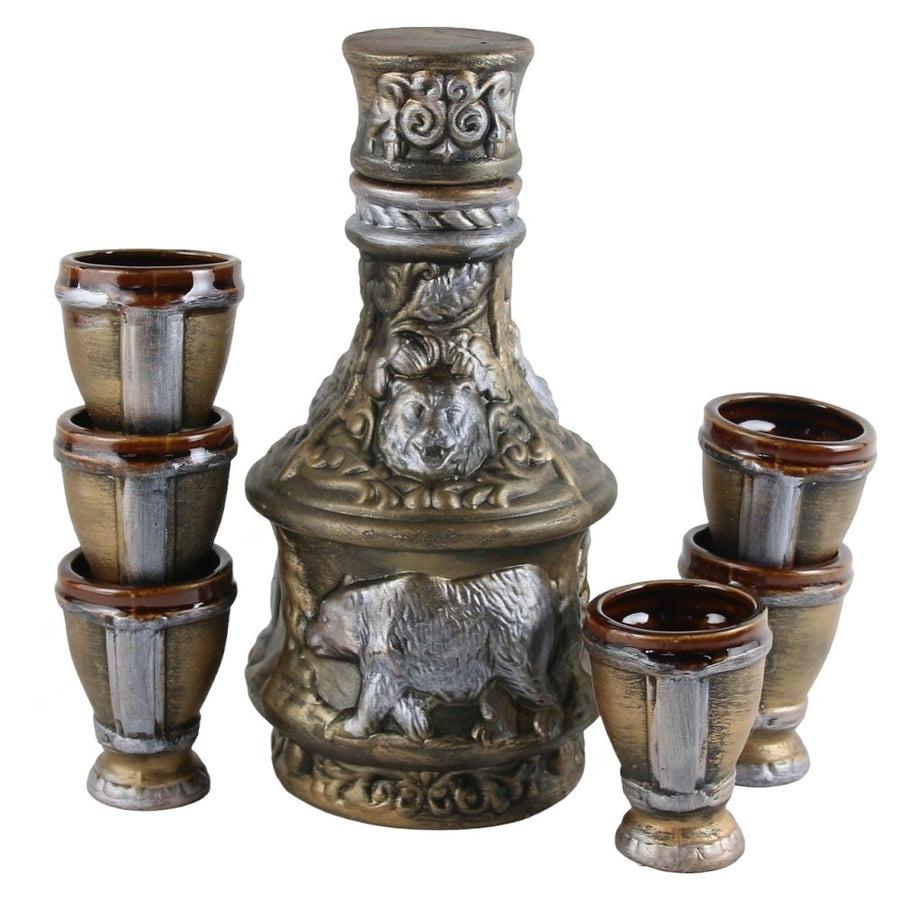 Set servire bautura Ceramica, model Vanatoare / Pescuit 1.8L, cu 6 pahare 100 ml