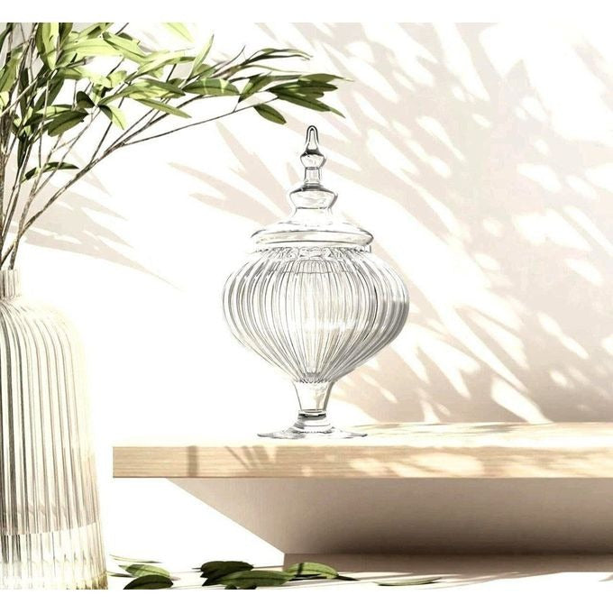 Bomboniera Maria din Sticla Transparenta, cu model, 31 cm