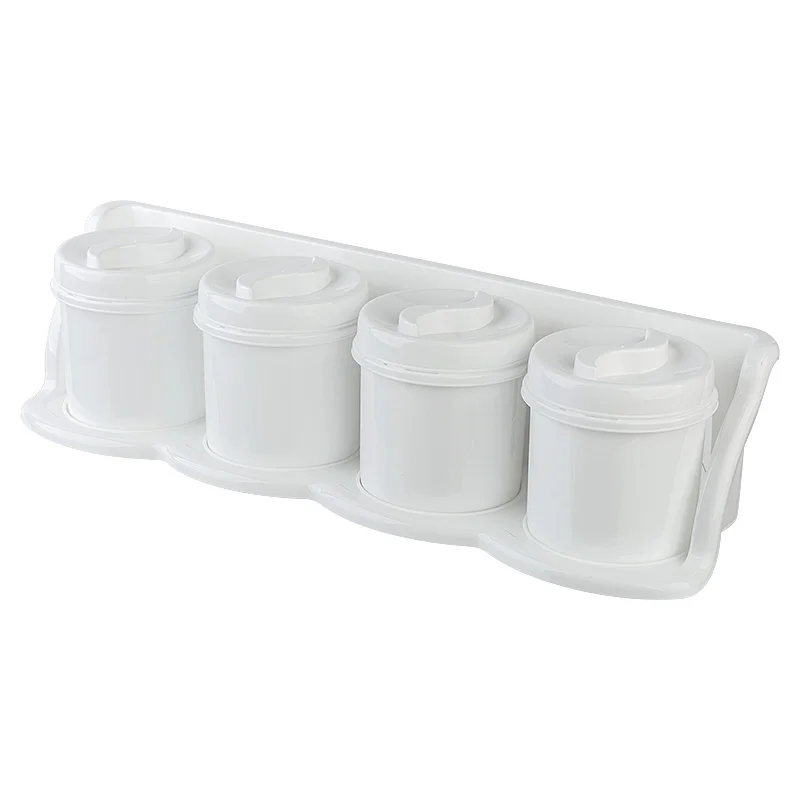 Set 4 cutii condimente 300g, cu suport, plastic