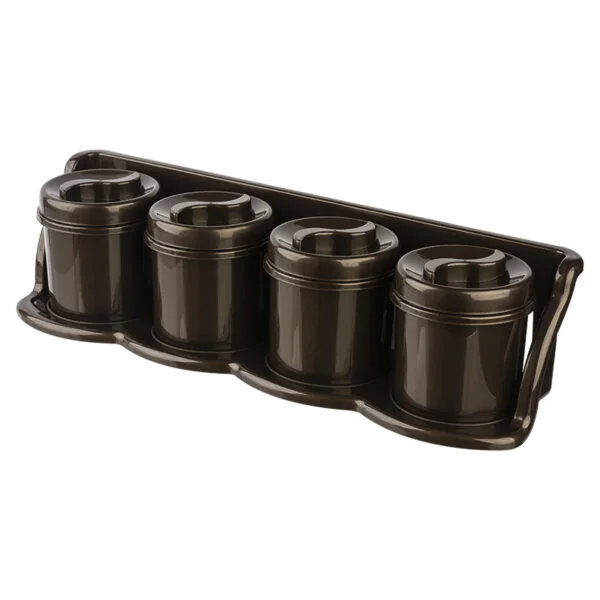 Set 4 cutii condimente 300g, cu suport, plastic