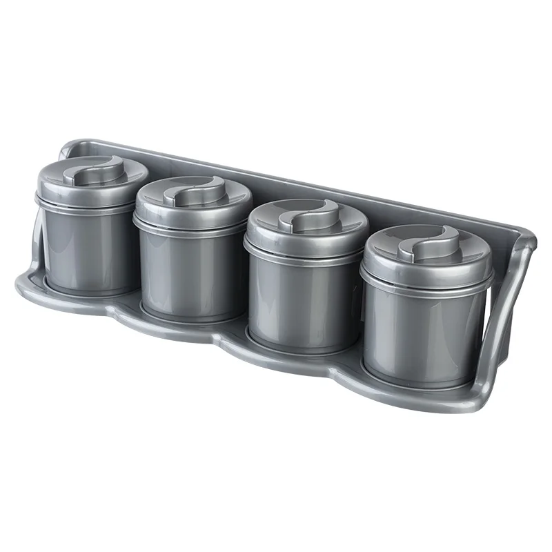 Set 4 cutii condimente 300g, cu suport, plastic