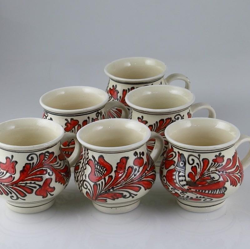 Set 6 Cani Traditionale din Ceramica, Pictate Manual