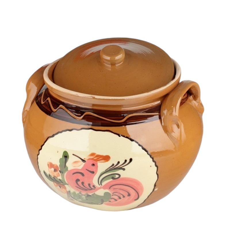 Oala sarmale din Lut, Glazurata, Pictata Manual