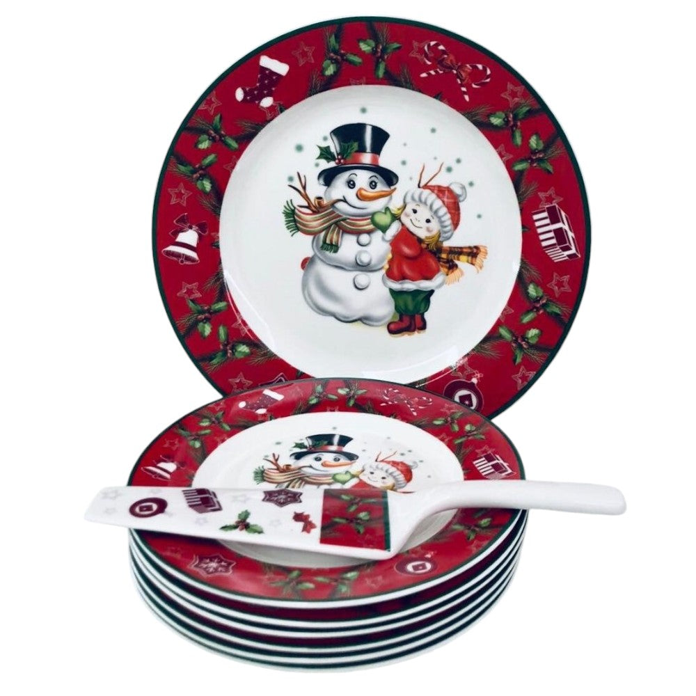 Set Tort,8 piese, Ceramica, model de Craciun, 19-27 cm