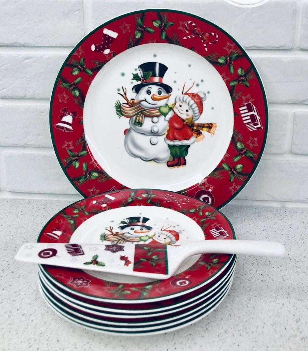 Set Tort,8 piese, Ceramica, model de Craciun, 19-27 cm