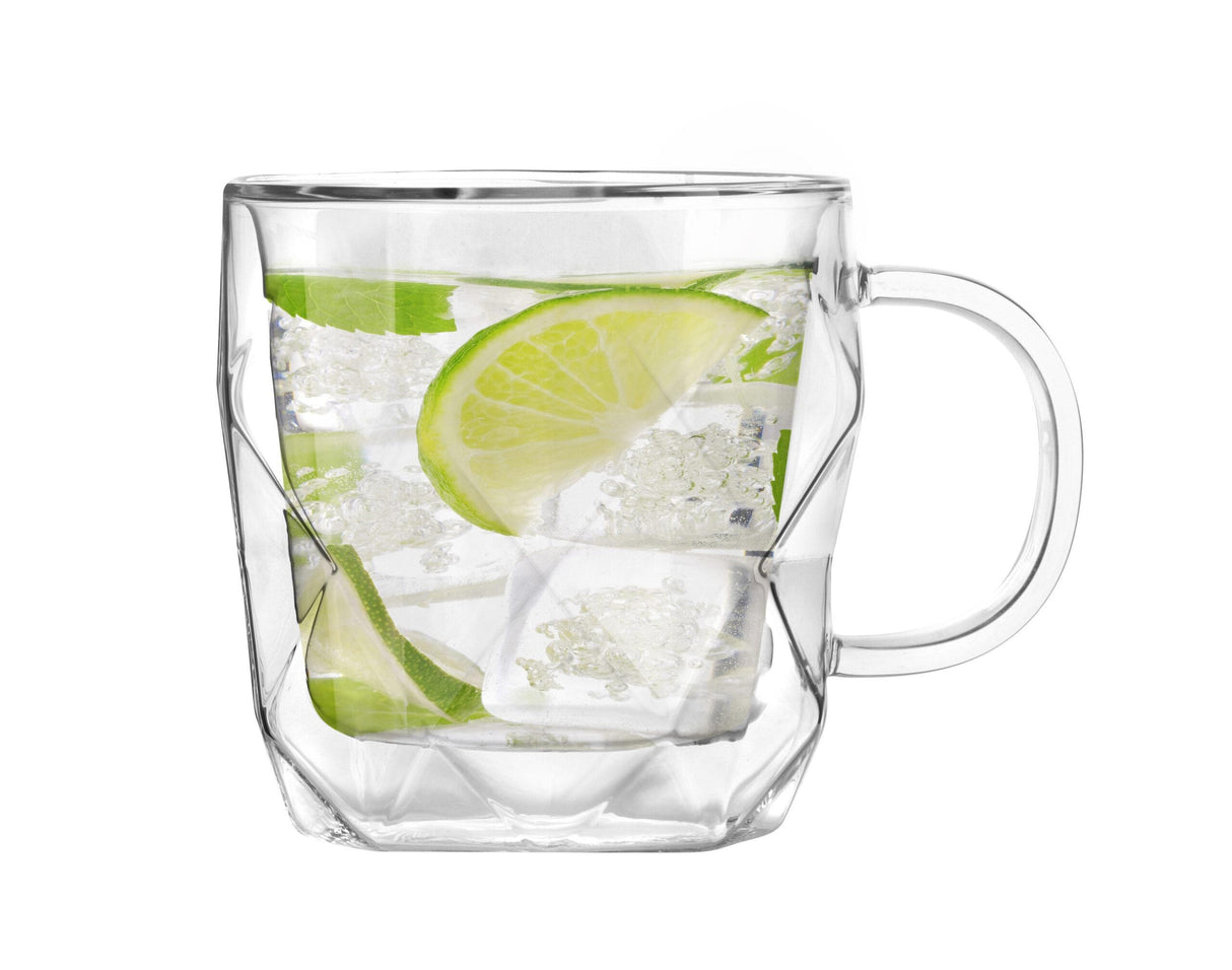 Set de 2 Cani Sticla, Pereti Dubli Termorezistente,model Hexagonal, 330 ml