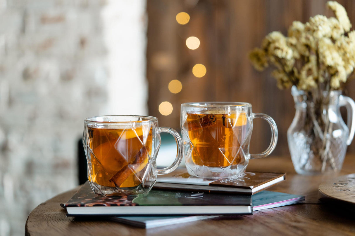 Set de 2 Cani Sticla, Pereti Dubli Termorezistente,model Hexagonal, 330 ml