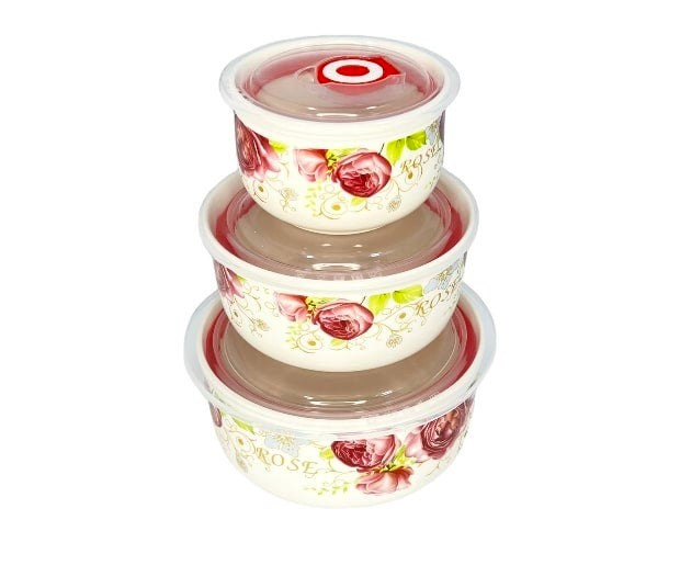 Set caserole Ceramice cu Capace de Plastic, Model Floral
