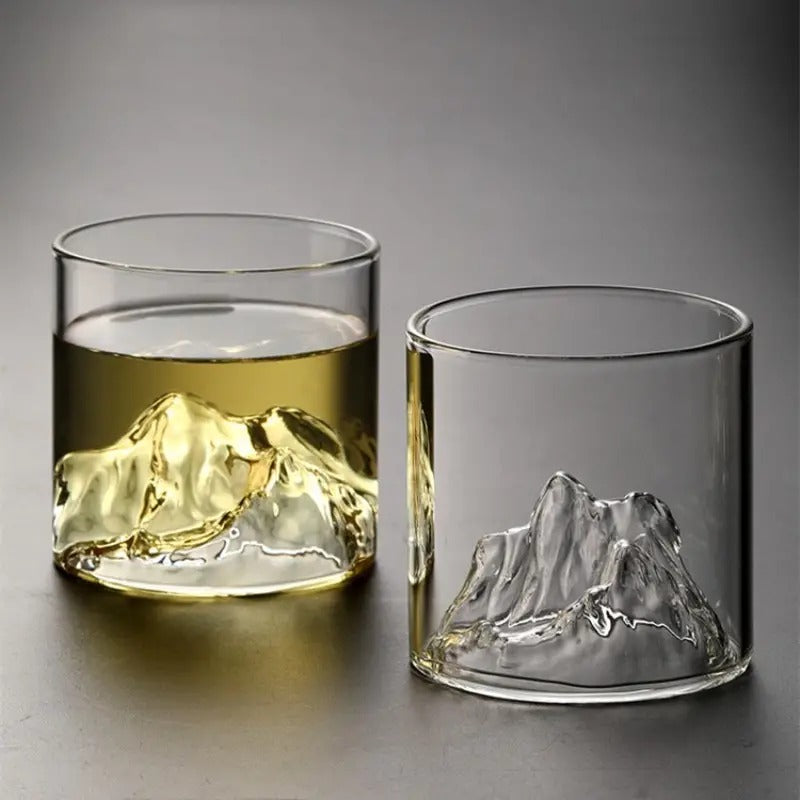 Pahar din sticla Borosilicata pentru Whisky 3D, Mountain, 300 ml
