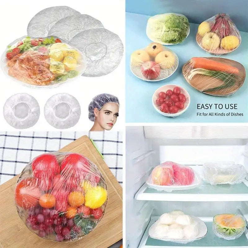 Set 200 Pungi elastice Tip Capac de unica folosita pentru acoperit alimente,reutilizabile si flexibile