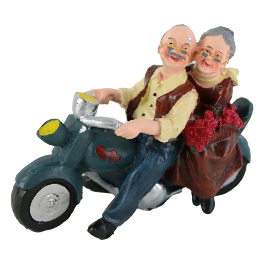 Figurina bunici din rasina 16x12 CM, Cuplu pe motocicleta