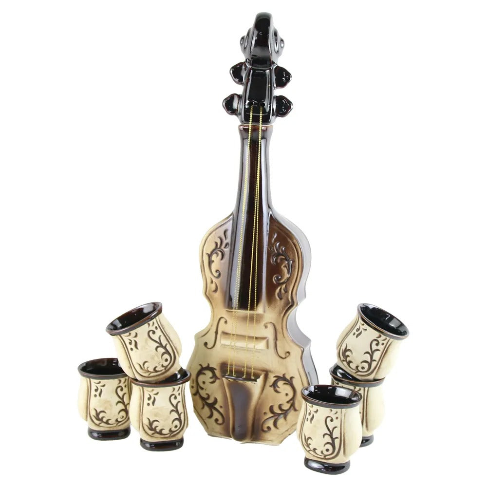 Set Sticla in forma de Vioara cu 6 cescute, Ceramica