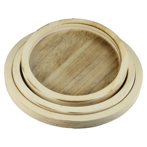 Set 3 platouri rotunde din lemn 26/23/20 CM, Natur