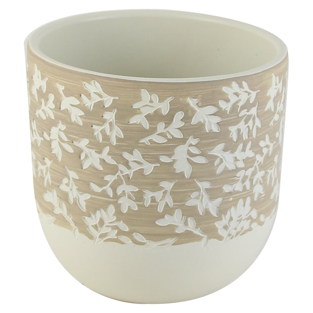 Ghiveci ceramic Bej Floral, 14x13.5 cm