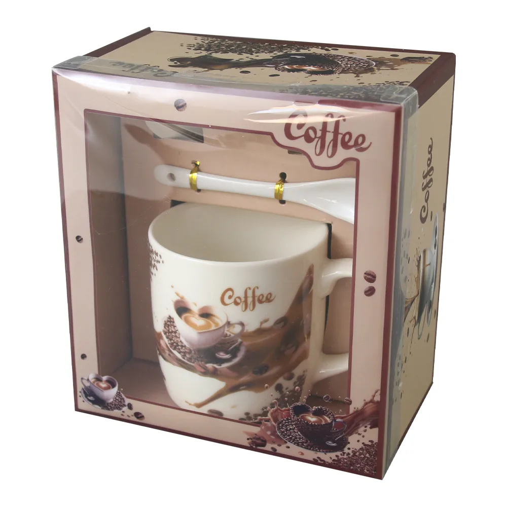 Cana din ceramica cu farfurie si lingurita 300 ml,cutie cadou