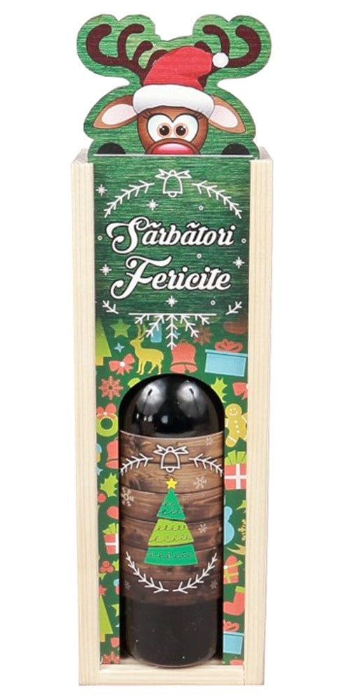 Vin in cutie personalizata ''Sarbatori Fericite'', 187 ml, Verde