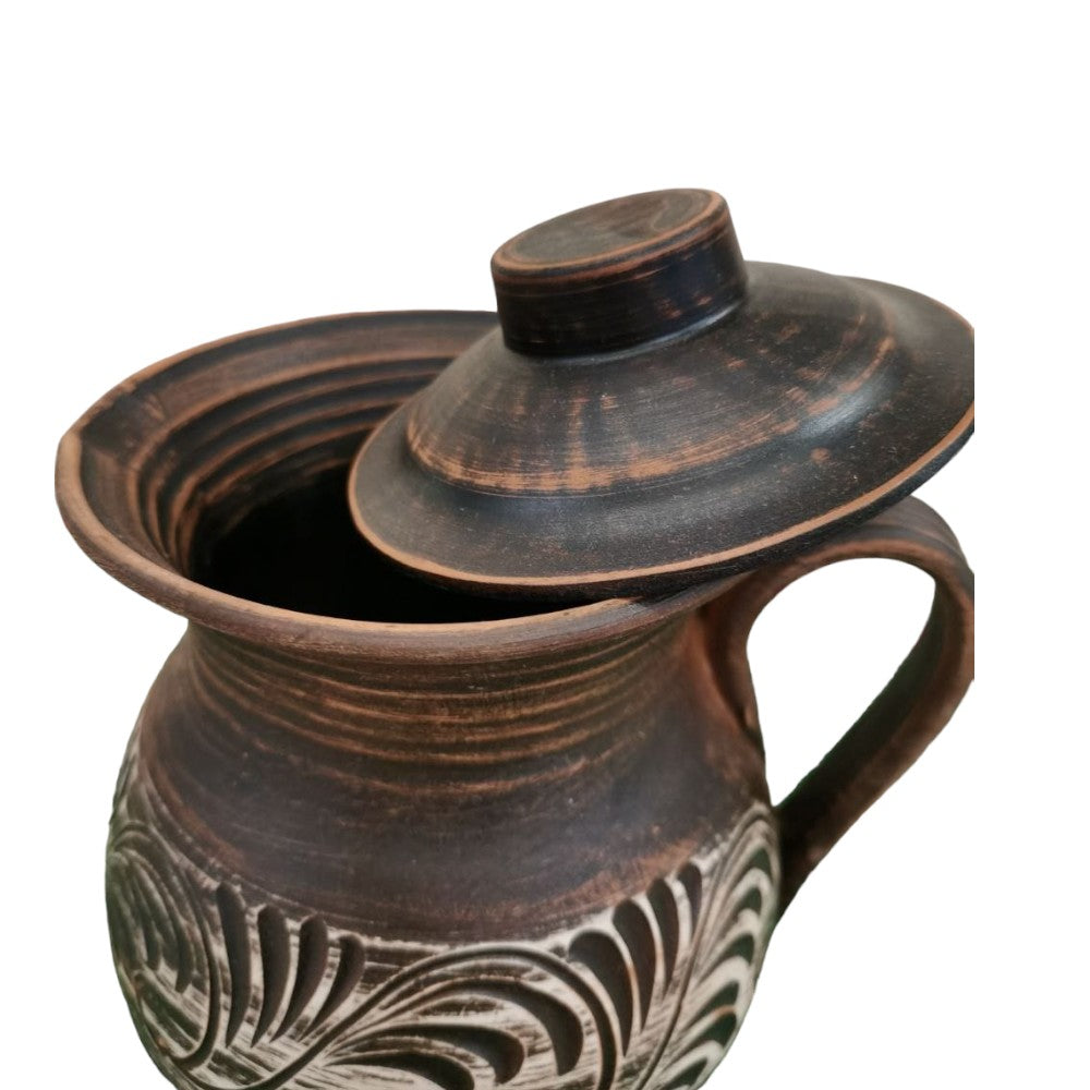 Ulcior cu Capac din Lut Rosu, cu Capac, 1.5 L, Maro