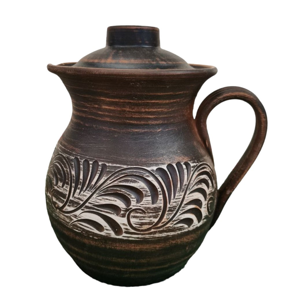 Ulcior cu Capac din Lut Rosu, cu Capac, 1.5 L, Maro