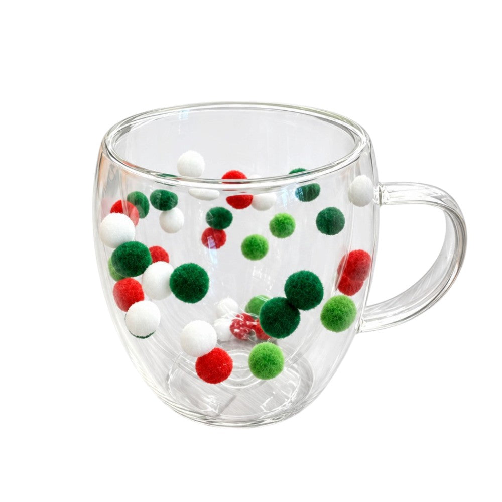 Cana sticla termorezistenta cu pereti dubli, Model bilute Craciun,250 ml