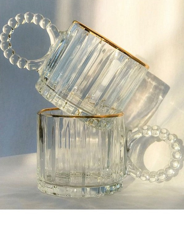 Set 6 cani sticla brosilicata, margine Aurie , 250 ml