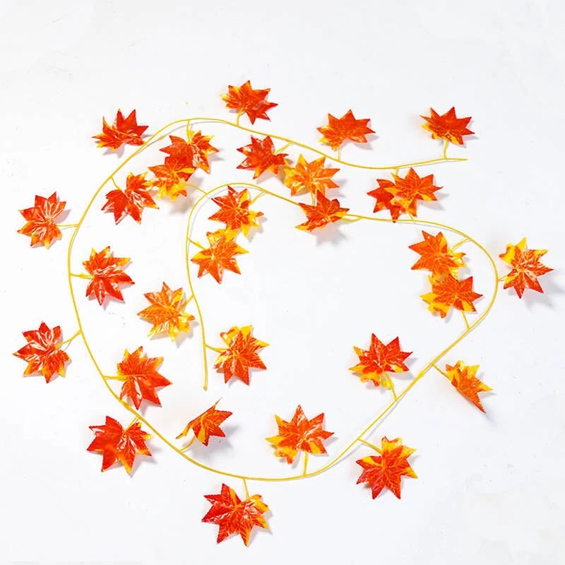 Set 12 Ghirlande artificiale, frunze de Artar de Toamna, Galben-Rosu, 180 cm