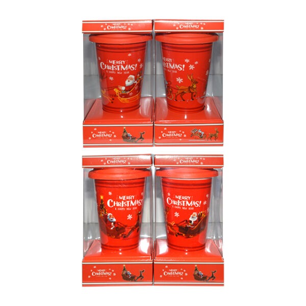 Pahar Ceramic cu Capac Silicon tip Termos, in cutie, Model Mos Craciun