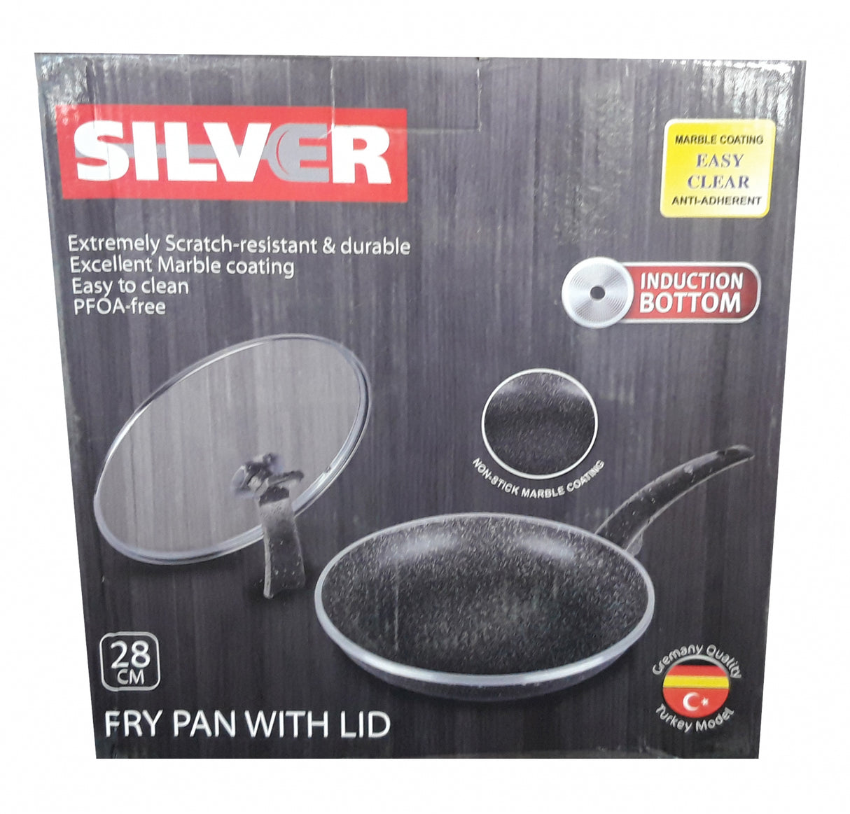 Tigaie Marble din Metal cu capac de Sticla, 28 cm