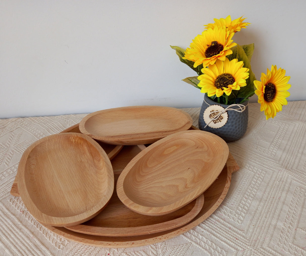 Set 7 platouri servire, Lemn de Arin, 36 cm, 22.5x13.5 cm