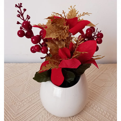 Floare artificiala in ghiveci Alb Ceramic pentru Craciun, 24 cm