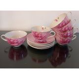 Set 6 cesti Cafea sau Ceai cu farfurioare incluse, Ceramica fina, Model Floare Roz
