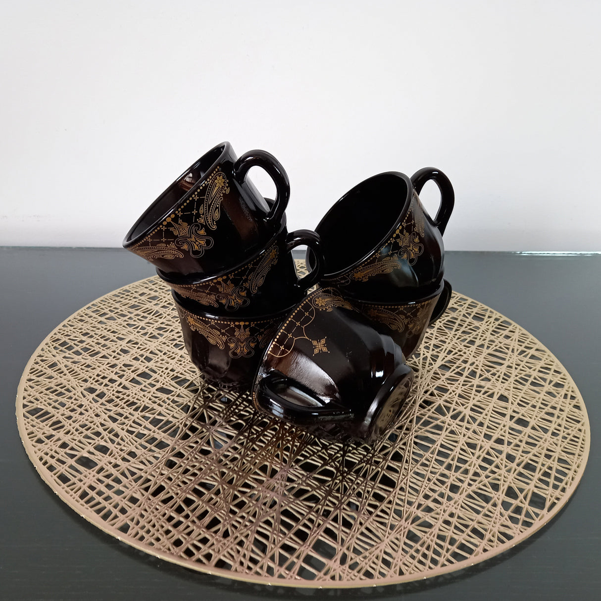 Set 6 Cesti, Opal, Negru Auriu, 150 ml