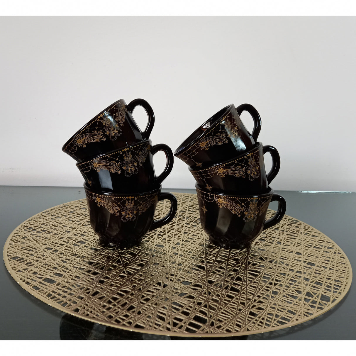 Set 6 Cesti, Opal, Negru Auriu, 150 ml