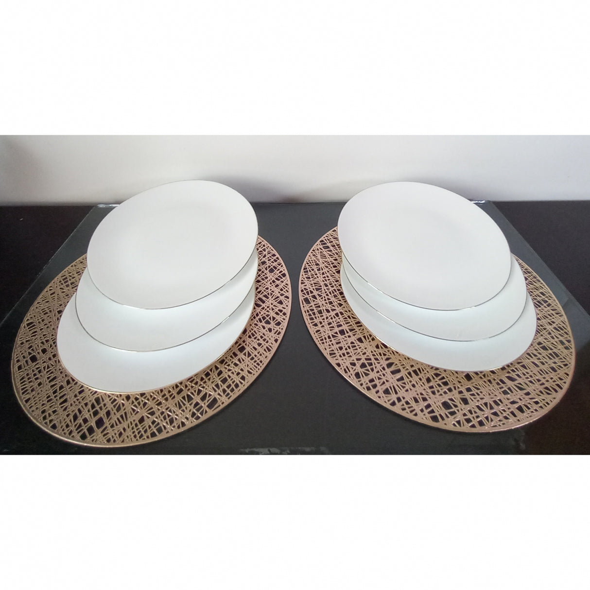 Set 6 farfurii adanci, Opal, cu Filigram Auriu, 23 cm