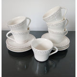 Set 6 cesti Cafea sau Ceai cu farfurioare incluse, Ceramica fina, Alb Argintiu