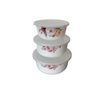 Set Oliviera, 4 piese, Ceramica si 3 Caserole Ceramice cu Capace de Plastic, Model Floral