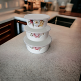 Set 3 caserole Ceramice cu Capace de Plastic, Model Floral