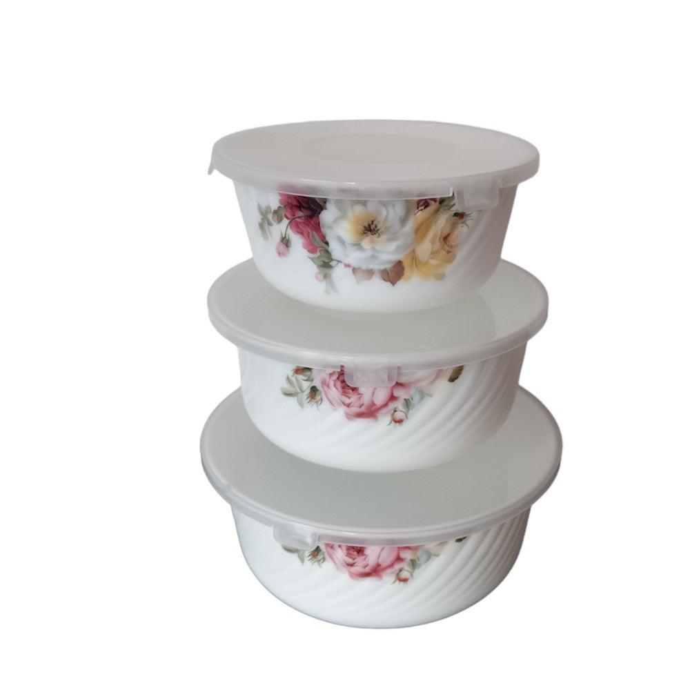 Set caserole Ceramice cu Capace de Plastic, Model Floral
