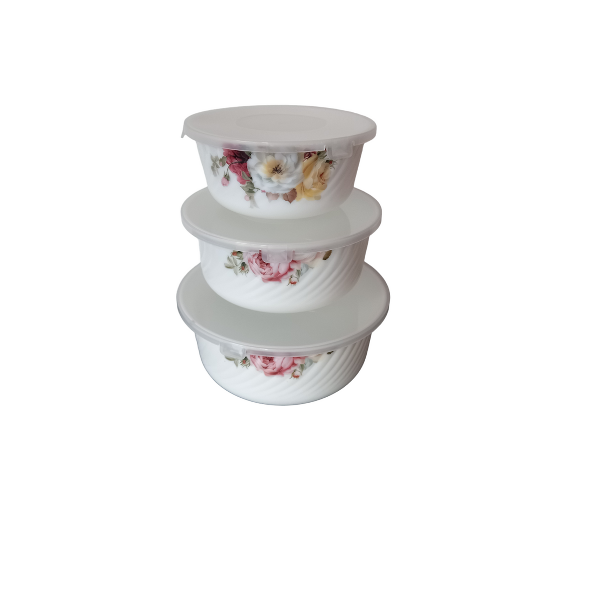 Set caserole Ceramice cu Capace de Plastic, Model Floral