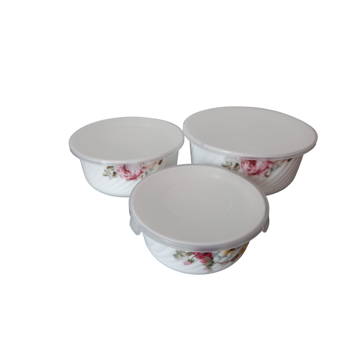 Set Oliviera, 4 piese, Ceramica si 3 Caserole Ceramice cu Capace de Plastic, Model Floral