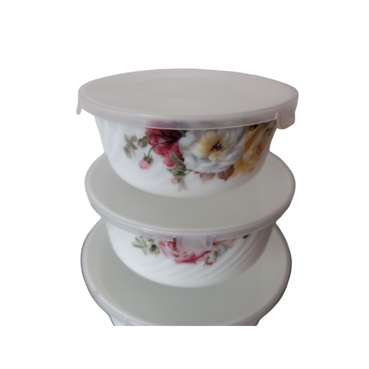 Set caserole Ceramice cu Capace de Plastic, Model Floral