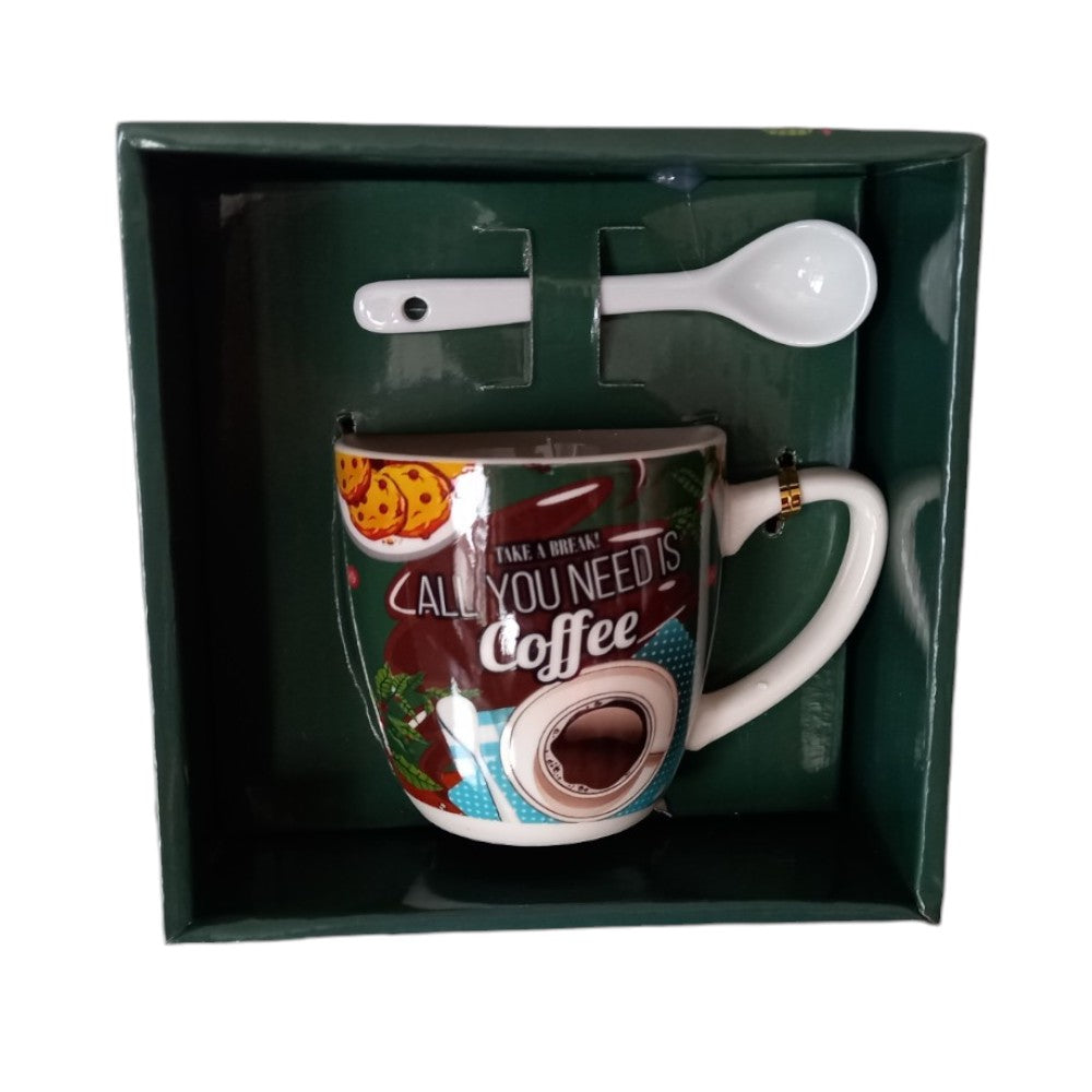 Set cana cu lingurita, Ceramica, Coffe, 100 ml