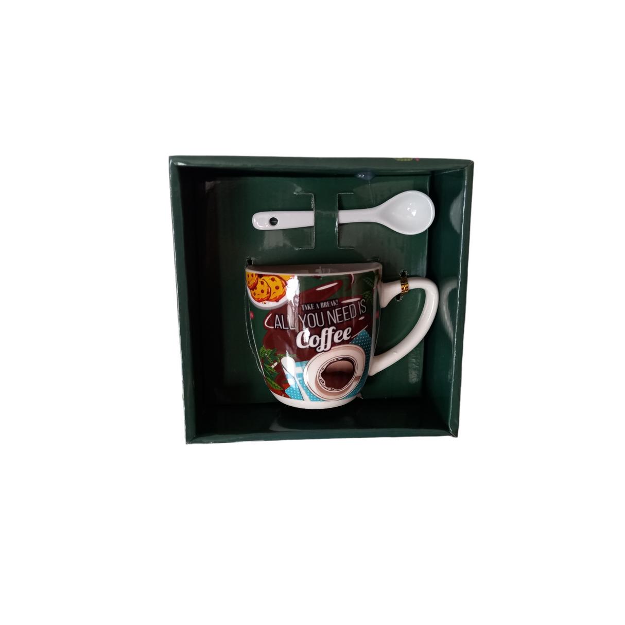 Set cana cu lingurita, Ceramica, Coffe, 100 ml