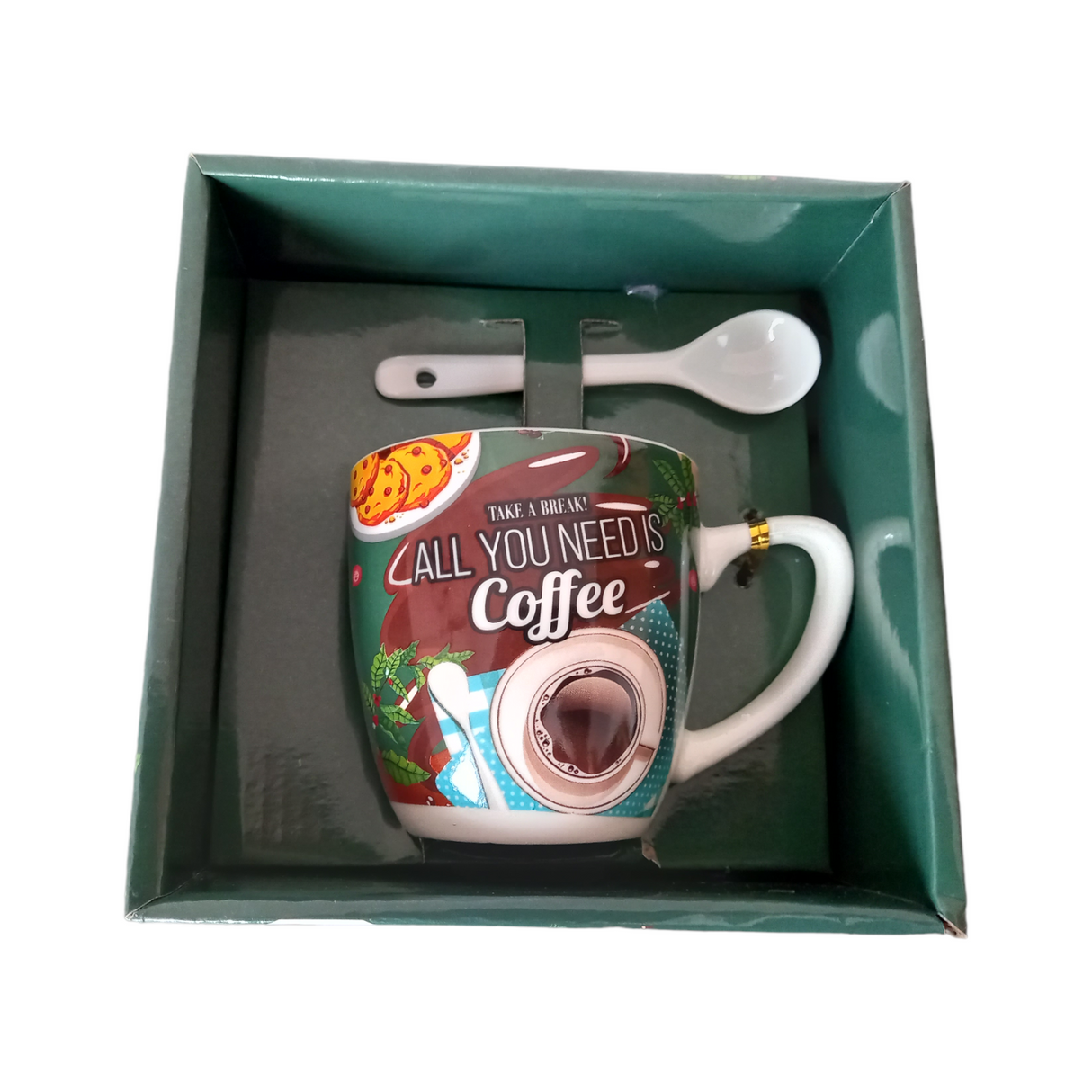 Set cana cu lingurita, Ceramica, Coffe, 100 ml
