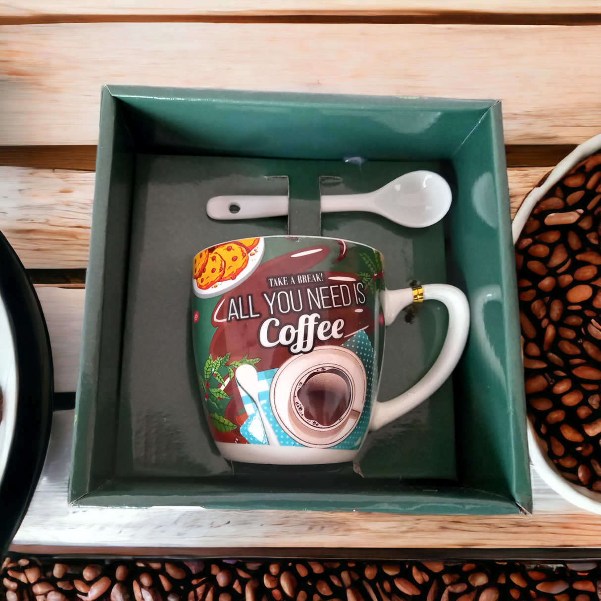 Set cana cu lingurita, Ceramica, Coffe, 100 ml