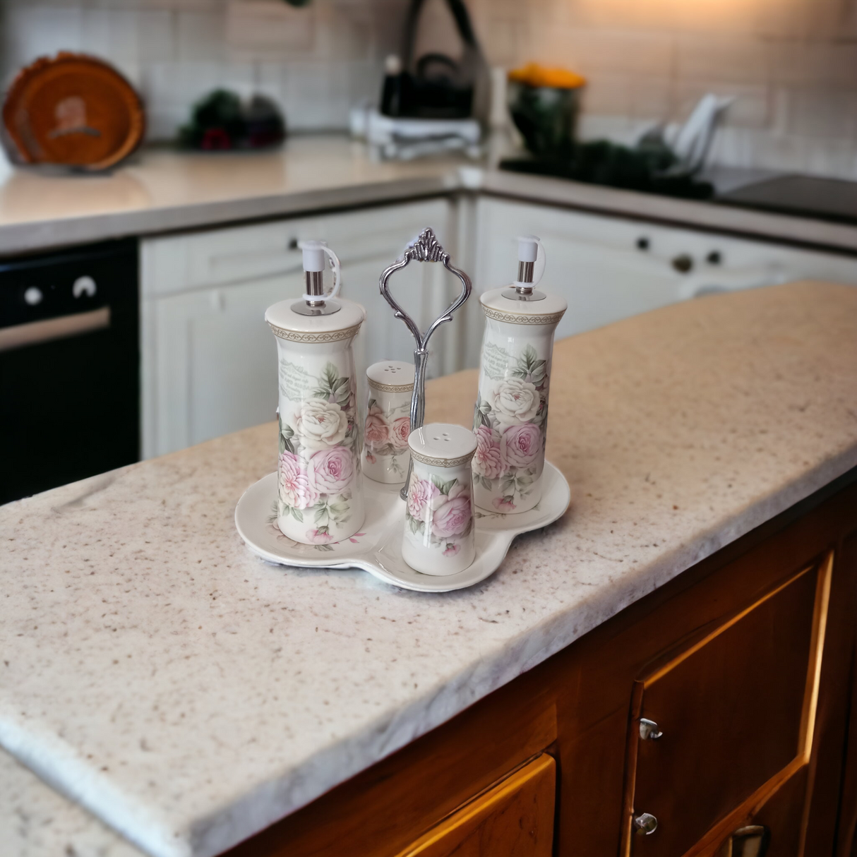 Set oliviera, 4 piese, Ceramica, Model Floral