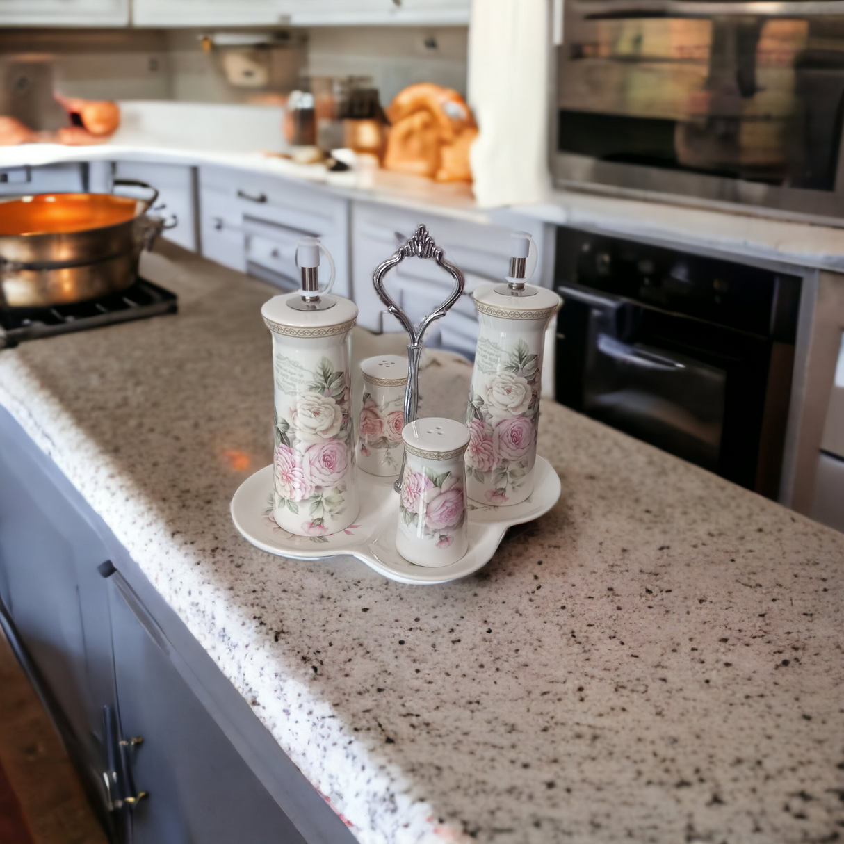 Set oliviera, 4 piese, Ceramica, Model Floral