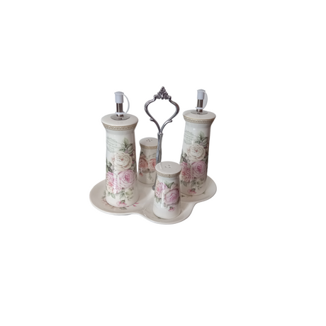Set Oliviera, 4 piese, Ceramica si 3 Caserole Ceramice cu Capace de Plastic, Model Floral